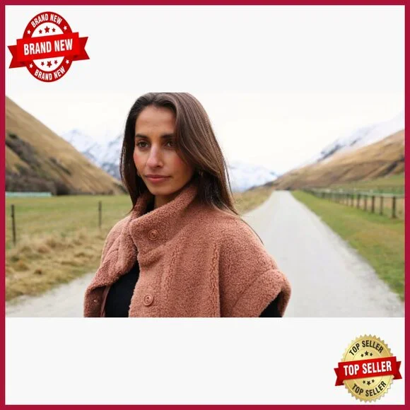 Oversized Fleece Sherpa Vest with Pockets, Button Down, Thigh Length - Picture 7 of 7